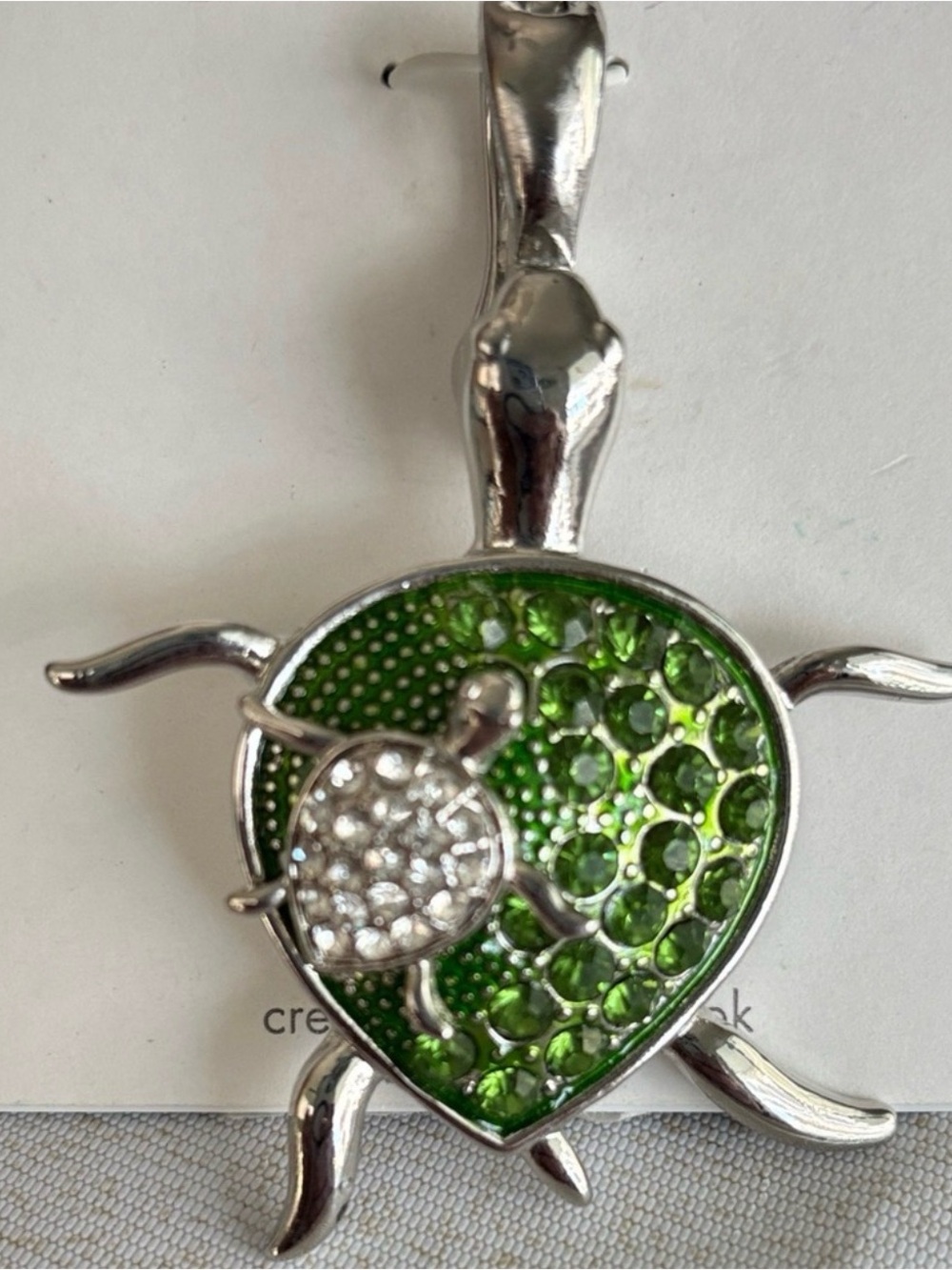 Turtle Pendant Necklace with Emerald and Lime Crystals